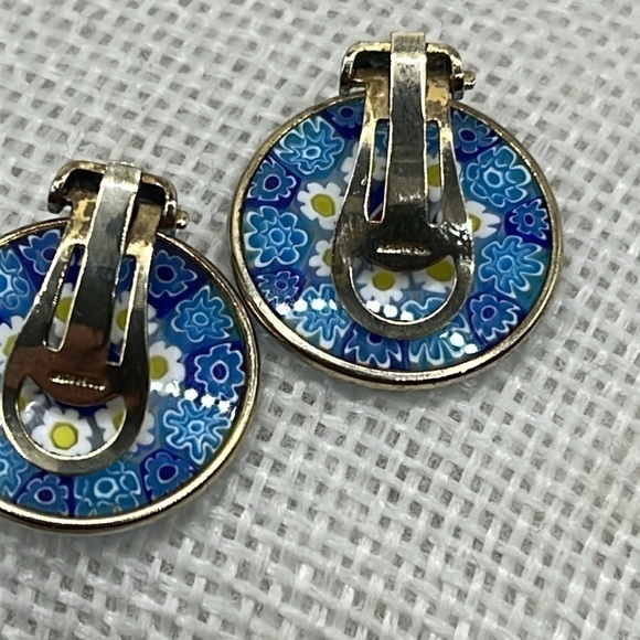 Rare Nicolis Cola Vermeil Sterling Round Millefiori Murano Glass Clip Earrings - Picture 12 of 13